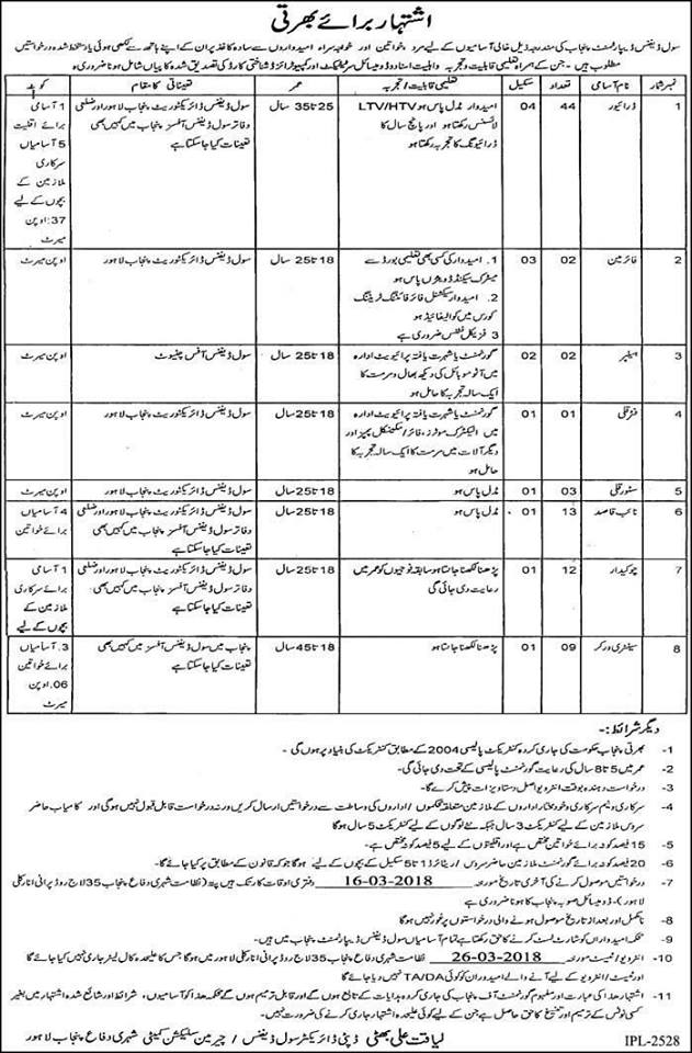 civil-defence-punjab-jobs-2018-for-drivers-naib-qasid-others