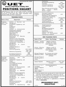 UET Lahore jobs 2018