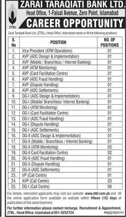 Zarai Taraqiati Bank Ltd Jobs