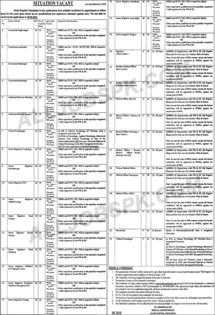 Allied Hospital Faisalabad Jobs 2018 For Multiple Posts & Staff - All ...