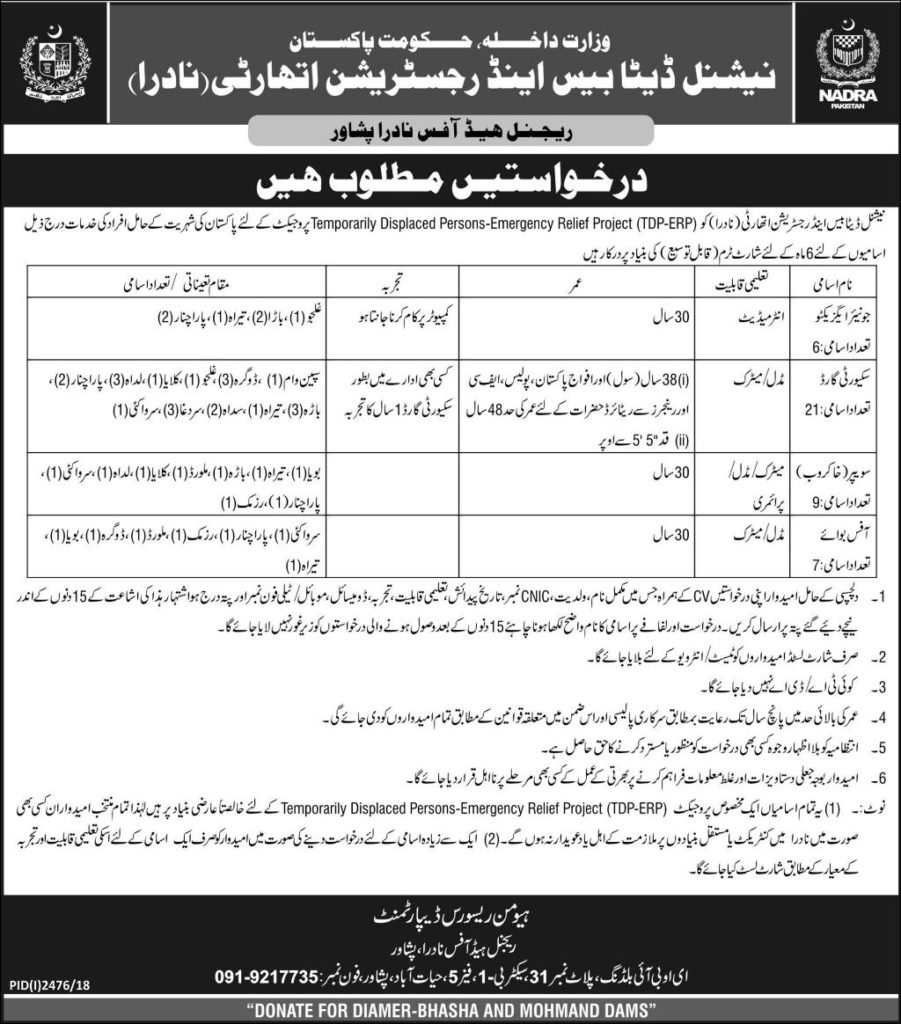 NADRA Jobs in Peshawar