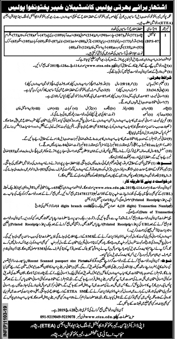 KPK Police Jobs 2019