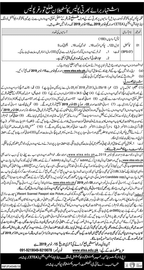 KPK Police Jobs 2019