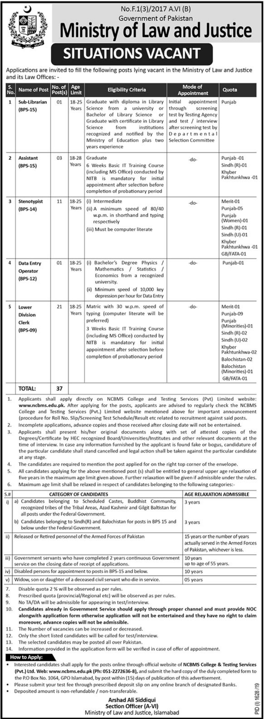 Ministry of Law and Justice Pakistan Jobs