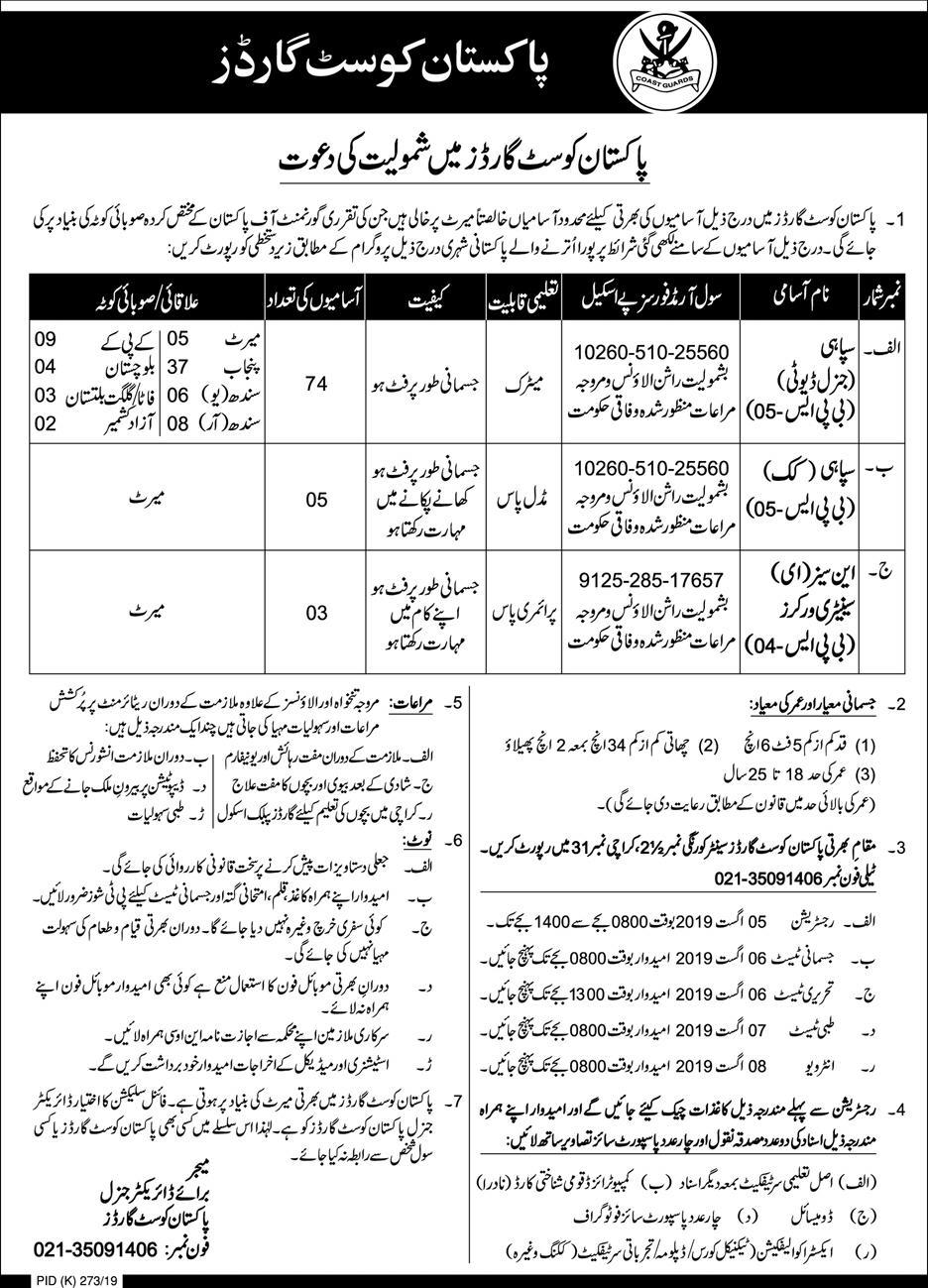 Pakistan Coast Guard Jobs