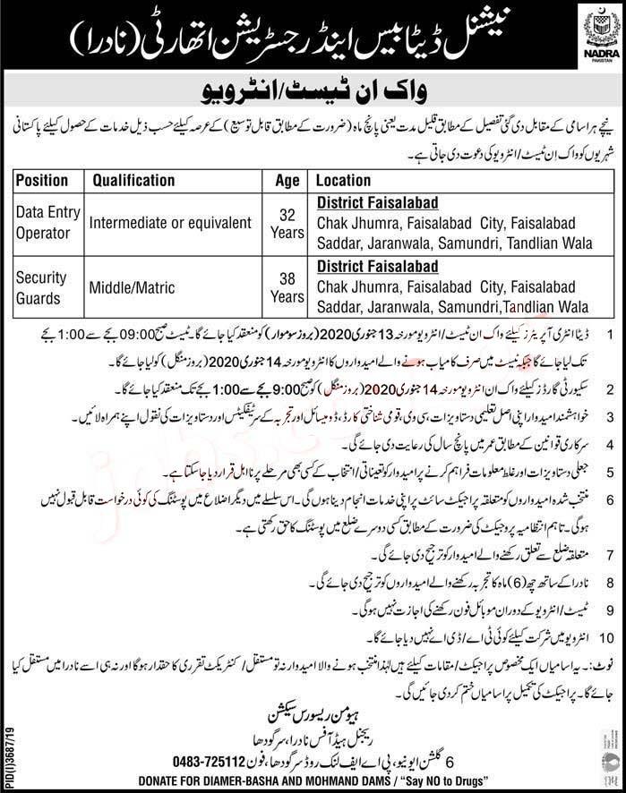 NADRA Jobs in Faisalabad Region