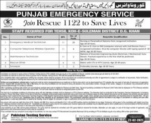 Rescue 1122 Jobs 2020 EMT & Driver Latest Advertisement