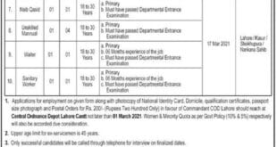 Pakistan Army Central Ordnance Depot COD Jobs 2021