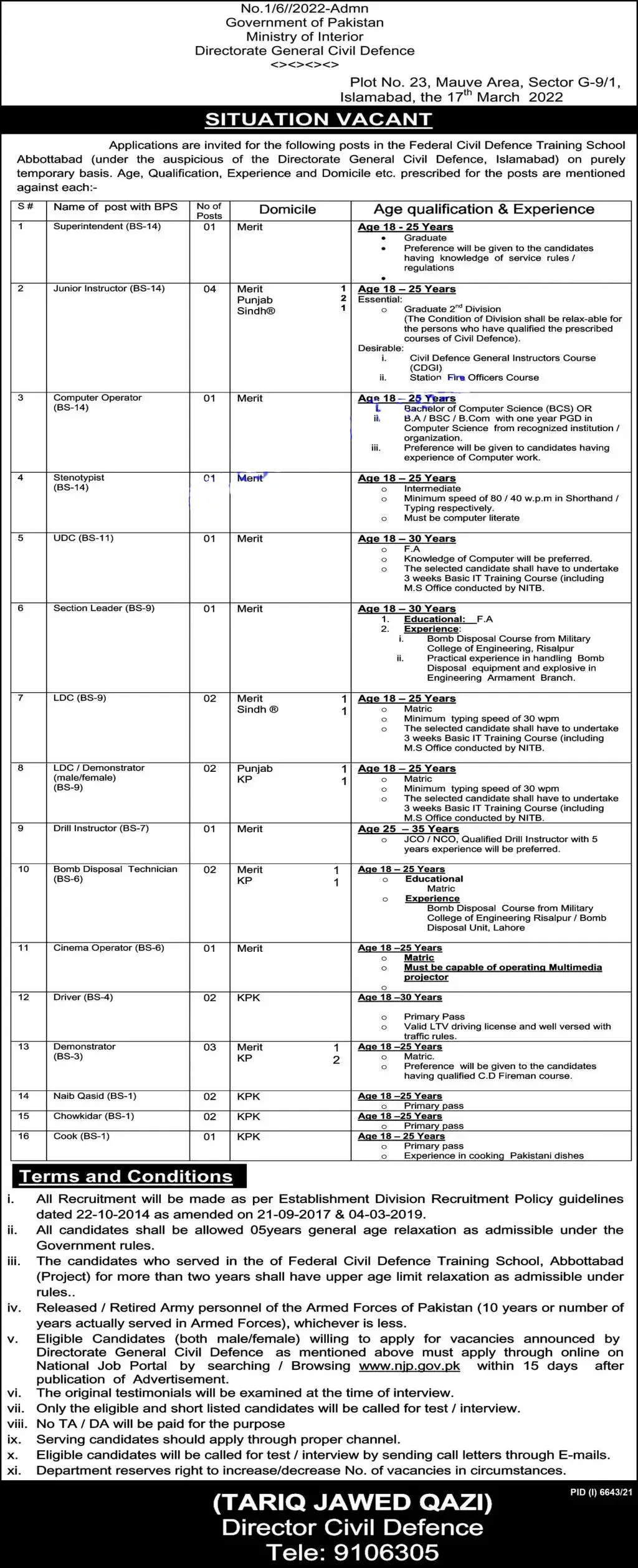 Civil Defence Punjab Jobs